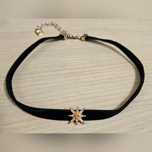 Vintage Ralph Lauren Star Crystal Rhinestone Charm Velvet choker necklace